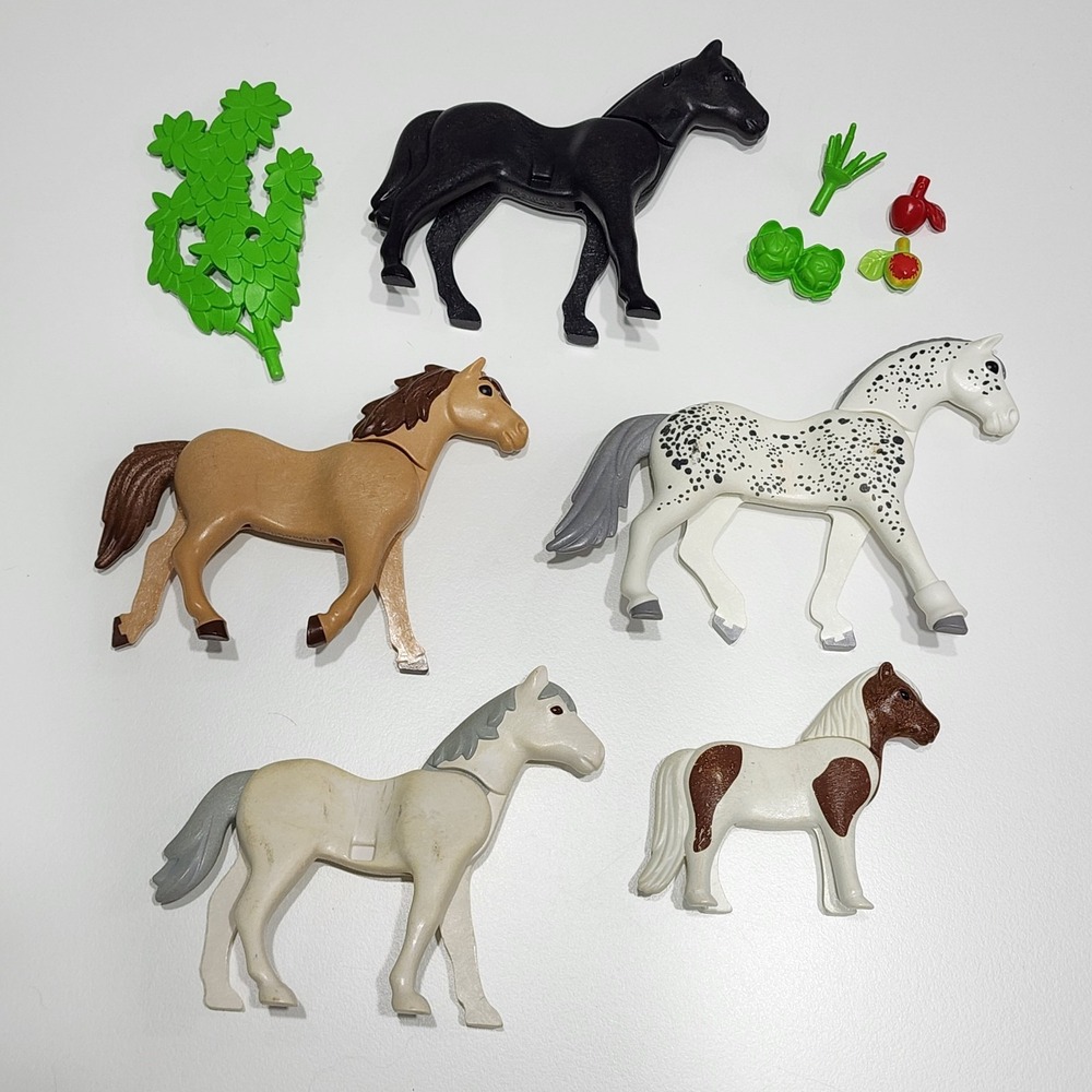Playmobil Horse Lot 5 Horses Plastic Toys Equine Figure Geobra Replacement Parts